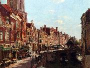 unknow artist Townsfolk shopping along the Oudegracht, Utrecht, The Netherlands painting